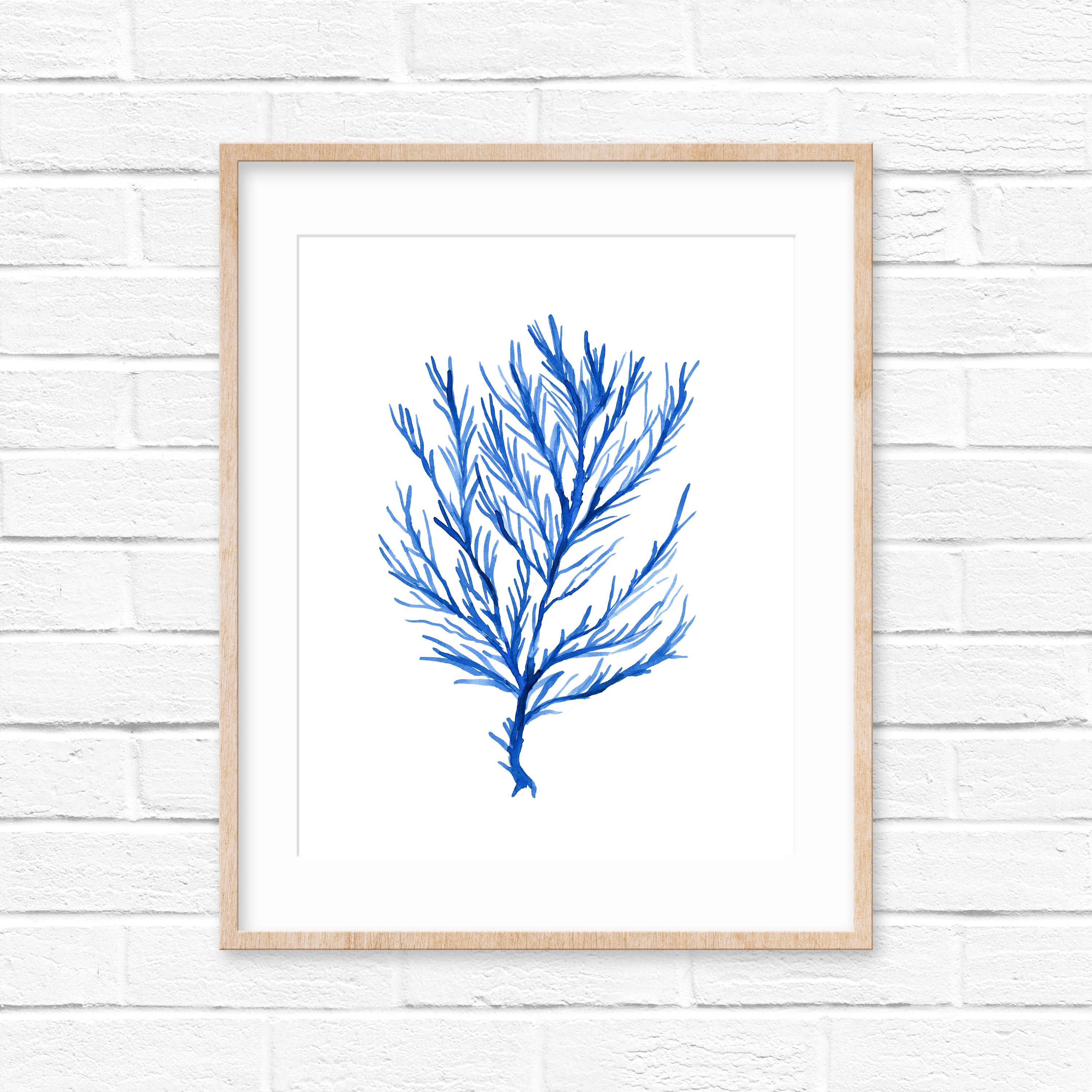 3000x3000 Seaweed No.103 Blue Watercolor Print, Watercolor Sea Life Art - Watercolor Sea Life