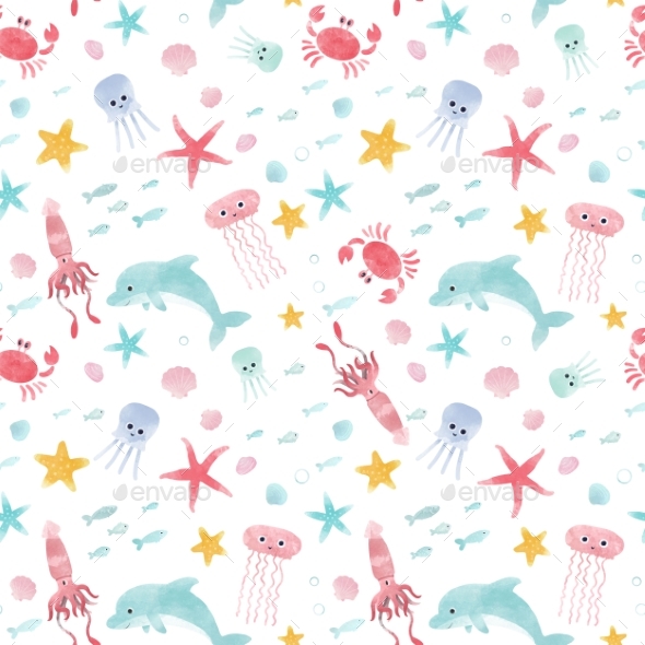 590x590 Watercolor Sea Life Pattern By Zenina Graphicriver - Watercolor Sea Life