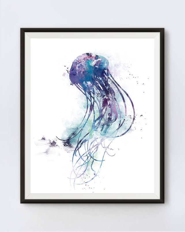 642x803 Jellyfish Print Watercolor Sea Life Decal Mural Fish Ocean Sea Etsy - Watercolor Sea Life