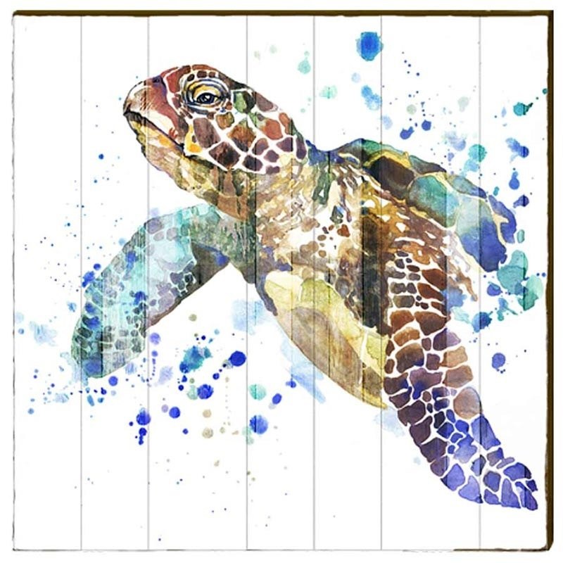 800x800 Sea Turtle Watercolor Wood Art 30x30 Mill Wood Art - Watercolor Sea Turtle