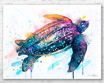 340x270 Turtle Watercolor Etsy - Watercolor Sea Turtle