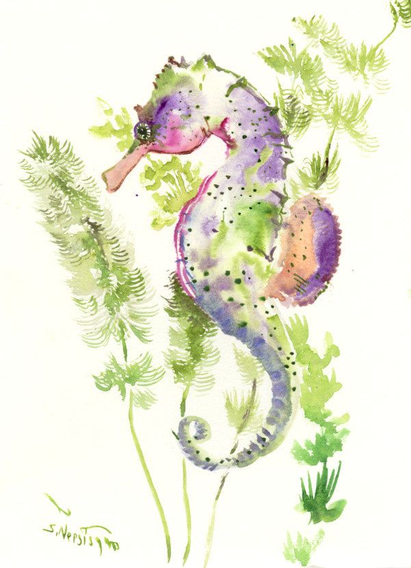 601x830 Seahorse Art, One Of A Kind Original Watercolor Painting Sea World - Watercolor Seahorse