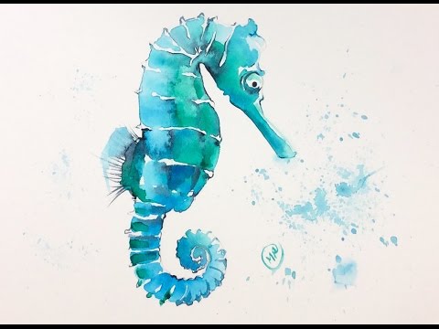 480x360 Watercolor Seahorse Painting Demonstration - Watercolor Seahorse