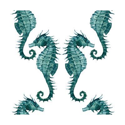 400x400 Watercolor Seahorse Pattern Art Print By Zenina - Watercolor Seahorse