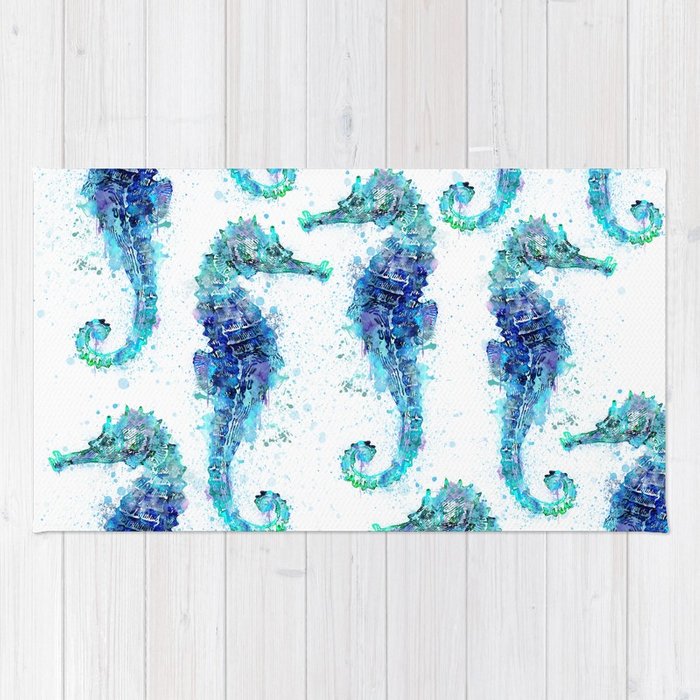 700x700 Blue Turquoise Watercolor Seahorse Rug By Lebensart Society6 - Watercolor Seahorse