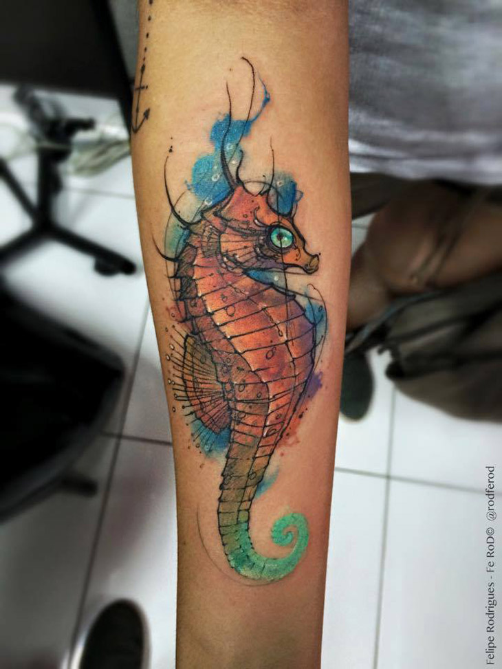730x973 Watercolor Seahorse Best Tattoo Design Ideas - Watercolor Seahorse Tattoo