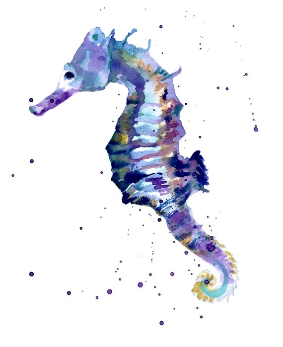 570x699 Watercolor Seahorse Tattoo Design Sample - Watercolor Seahorse Tattoo