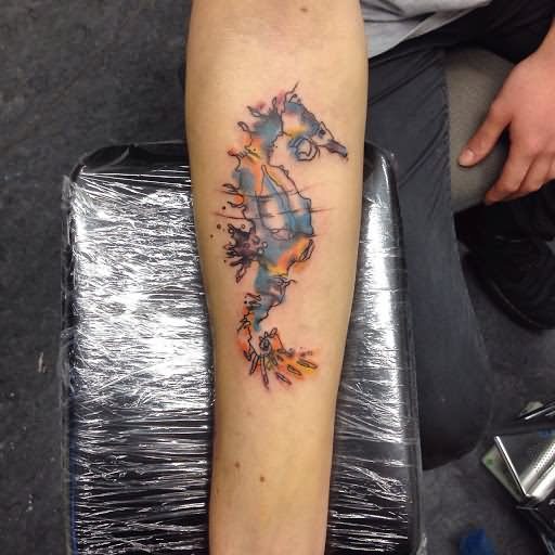 512x512 Watercolor Seahorse Tattoo On Forearm - Watercolor Seahorse Tattoo