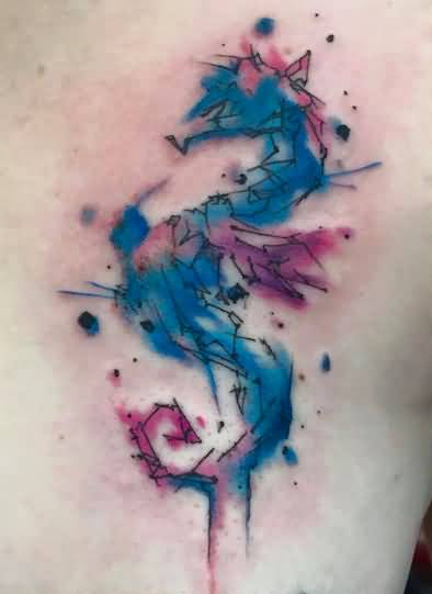 394x541 Watercolor Seahorse Tattoo On Back - Watercolor Seahorse Tattoo