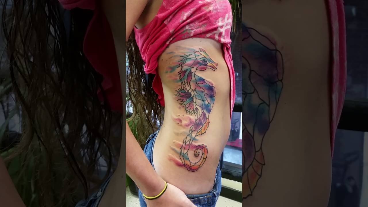 1280x720 Watercolor Seahorse Tattoo By Jeffrey Ziozios - Watercolor Seahorse Tattoo