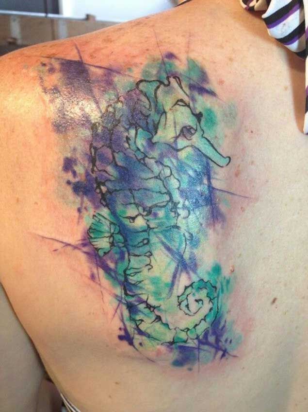 635x847 50 Adorably Cute Seahorse Tattoos Christina - Watercolor Seahorse Tattoo