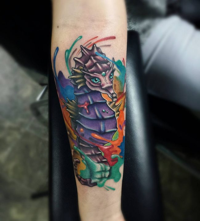 650x716 Cuddly Seahorse Tattoo Designs - Watercolor Seahorse Tattoo