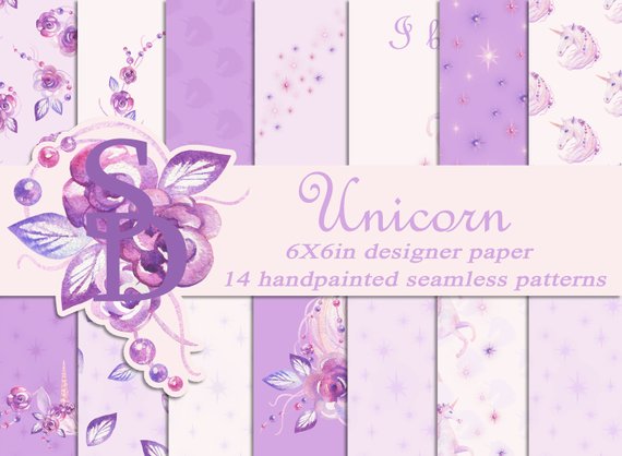 570x418 Unicorn Paper Handpainted Watercolor Seamless Pattern Etsy - Watercolor Seamless Pattern