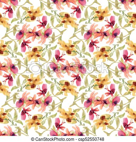 450x470 Watercolor Seamless Pattern With Colorful Flowers And Leaves On - Watercolor Seamless Pattern