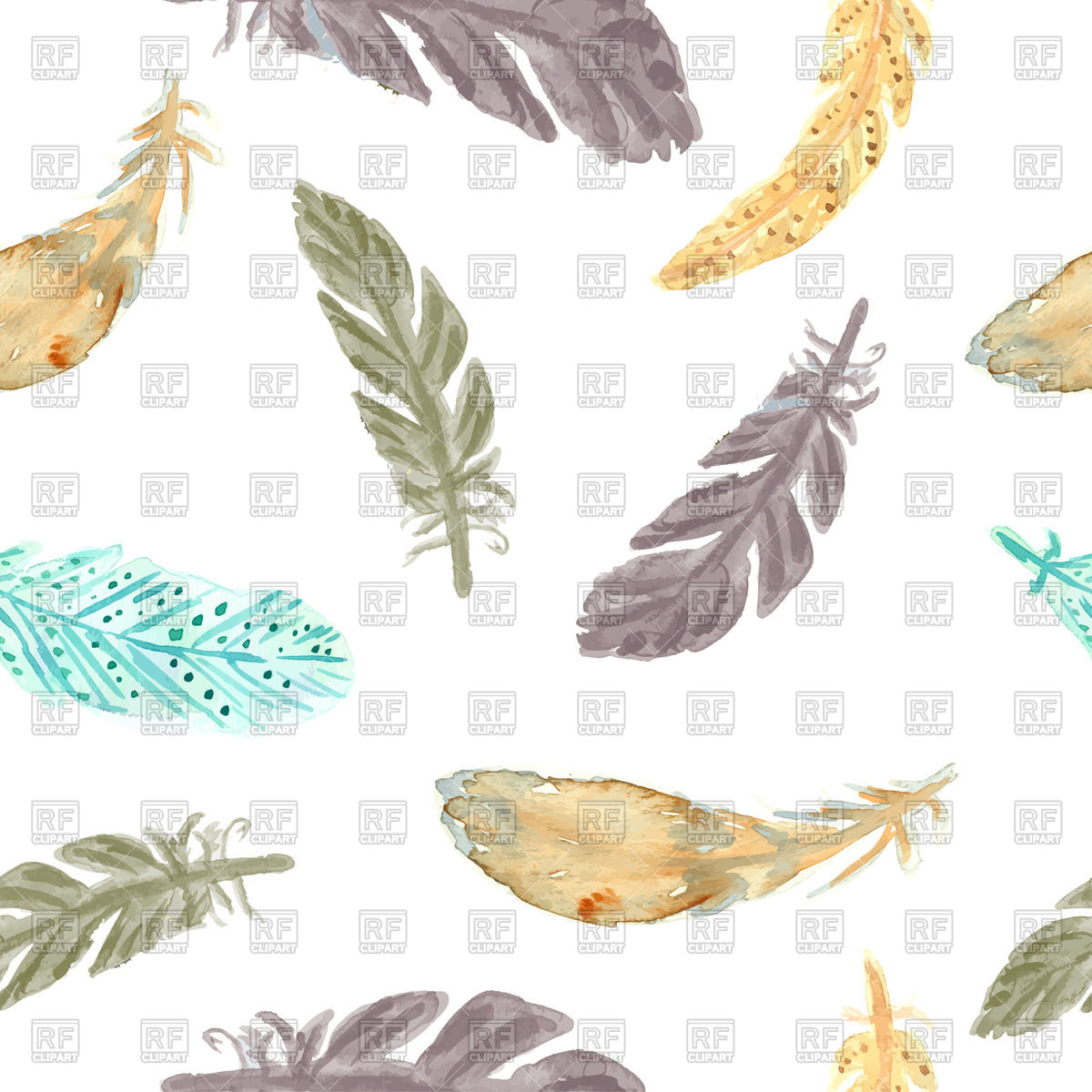 1200x1200 Watercolor Seamless Pattern With Feathers Vector Image Vector - Watercolor Seamless Pattern