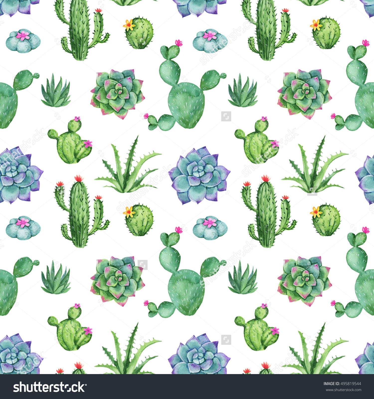 1500x1600 Cactus And Succulent Watercolor Seamless Pattern. Hand Drawn - Watercolor Seamless Pattern