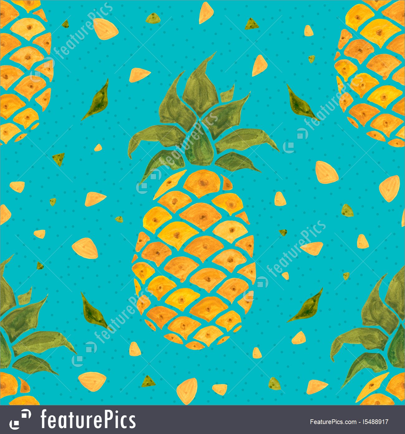 1300x1392 Pineapple Background. Watercolor Seamless Pattern. Stock - Watercolor Seamless Pattern