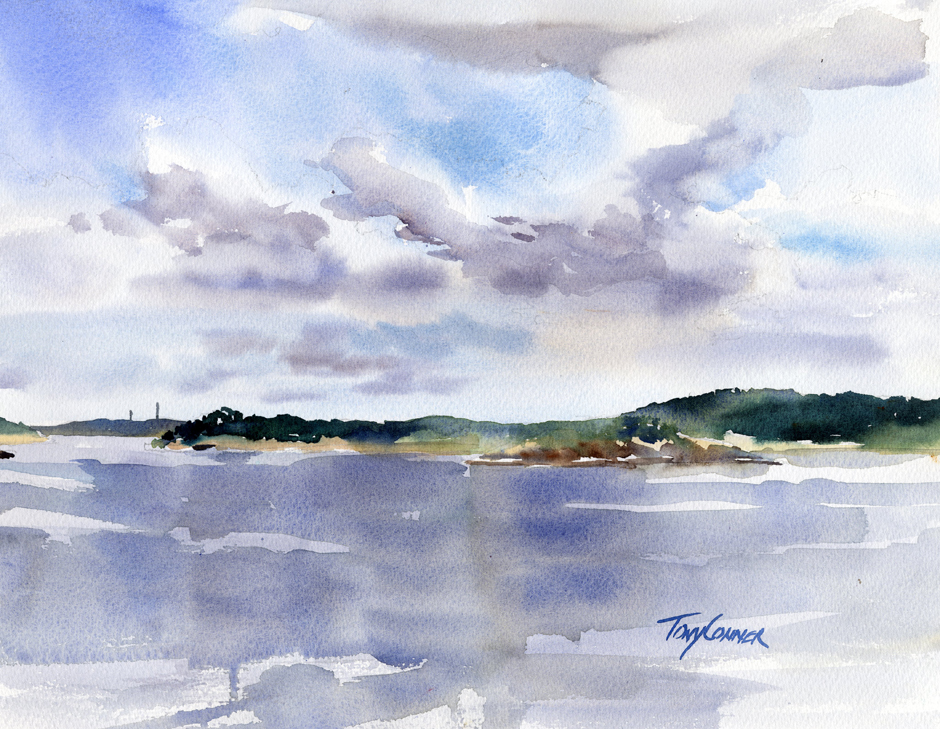 940x729 Ocean Lawn Original En Plein Air Watercolor Seascape - Watercolor Seascape