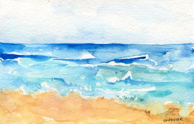 642x412 Original Seascape Watercolors Paintings 4 X 6 Inches Modern Etsy - Watercolor Seascape