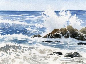 300x221 Pacific Seascape Ocean Waves Watercolor 8 X 10 Art Print Signed By - Watercolor Seascape