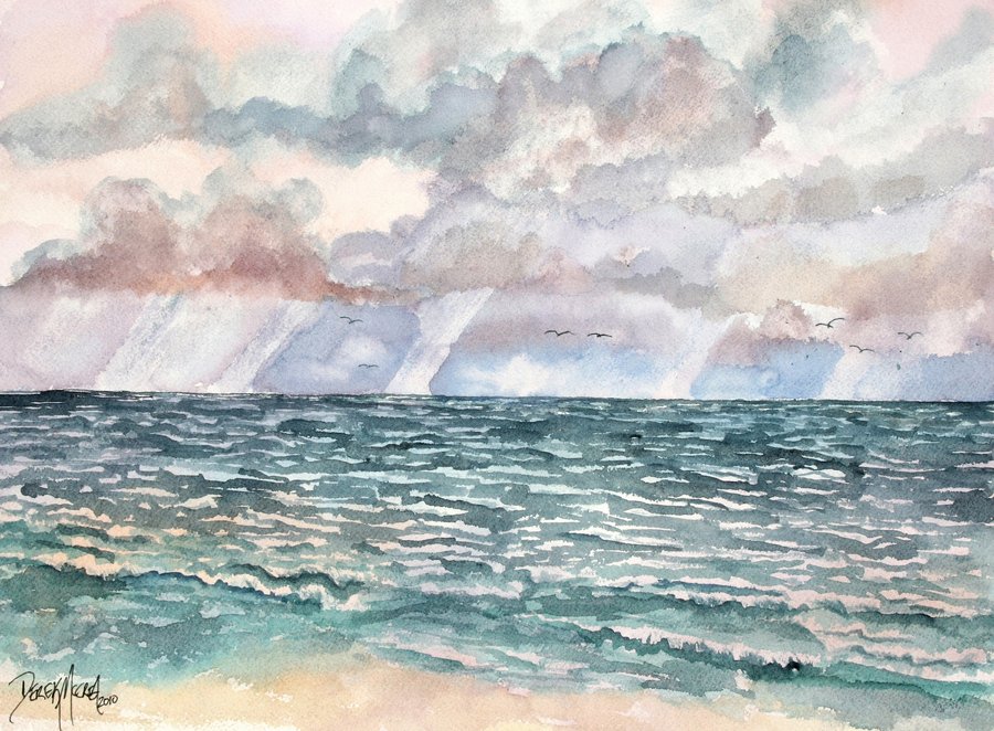 900x662 Lavender Seascape Beach Watercolor Painting By Derekmccrea On - Watercolor Seascape