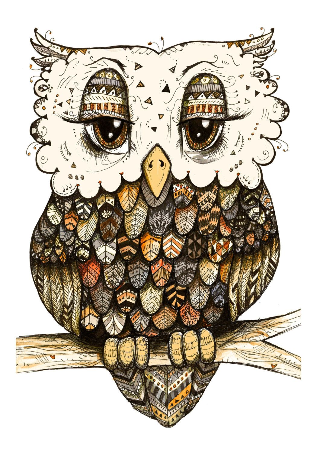 1050x1500 Security Pictures Of Owls To Print Tribal Owl In Orange A Pen And - Watercolor Security
