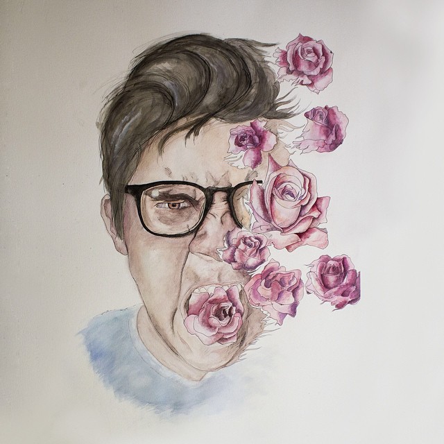 640x640 Surrealist Self Portrait, Watercolor, 22x30 Painting - Watercolor Self Portrait