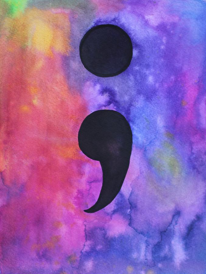677x900 Semicolon Drawing By Vanessa Curtis - Watercolor Semicolon