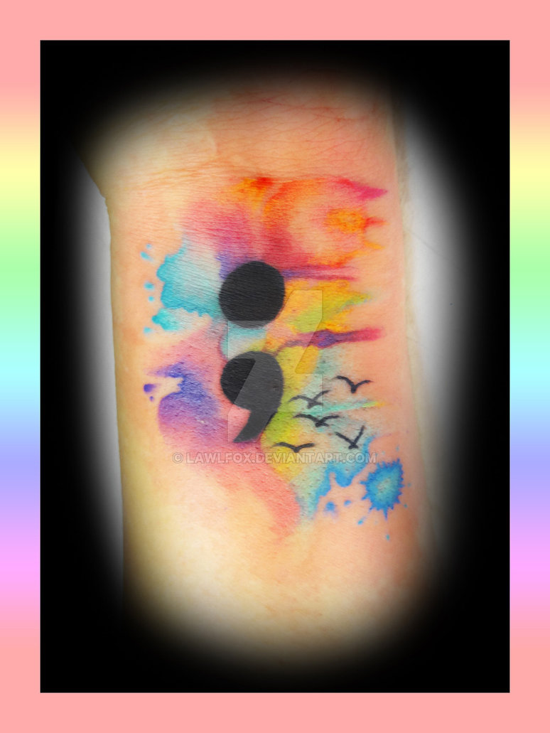 774x1031 Semicolon Watercolour Tattoo By Lawlfox - Watercolor Semicolon