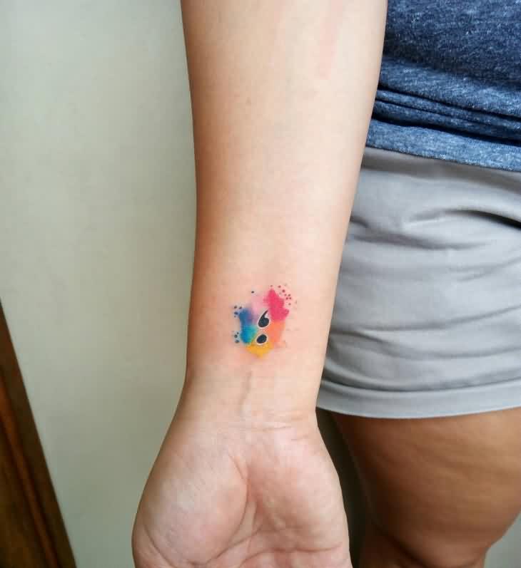730x797 Very Small Watercolor Semicolon Tattoo On Wrist - Watercolor Semicolon