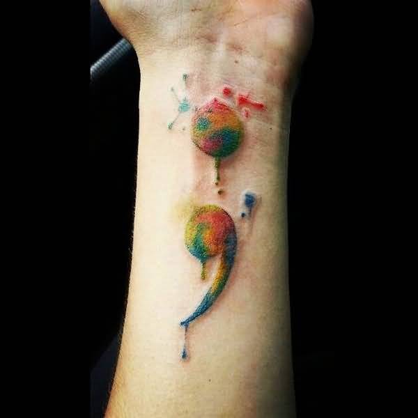 600x600 Watercolor Cool Nice One More Cool Semicolon Tattoo On Wrist - Watercolor Semicolon