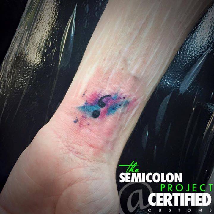 720x720 Watercolor Semicolon Tattoo On The Wrist. - Watercolor Semicolon