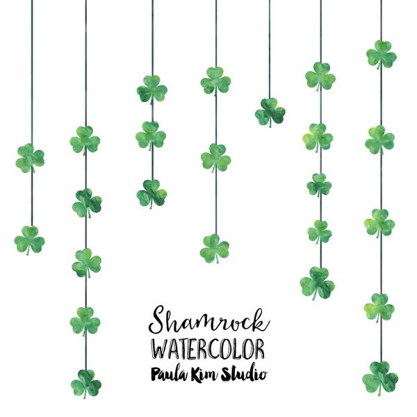 600x600 Hanging Watercolor Shamrocks Paula Kim Studio - Watercolor Shamrock