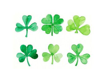 340x270 Watercolor Shamrocks Art Print Four Leaf Clover Painting St - Watercolor Shamrock