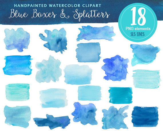 570x456 Blue Watercolor Boxes And Shapes, Watercolor Clipart Blotches And - Watercolor Shapes