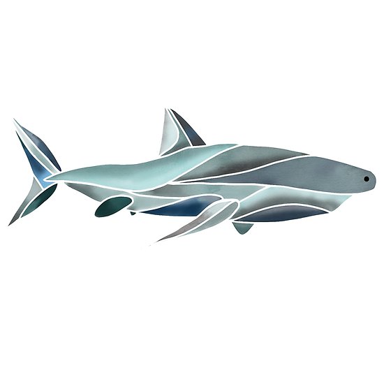 550x550 Geometric Watercolor Shark Posters By Maayan Golbus Redbubble - Watercolor Shark