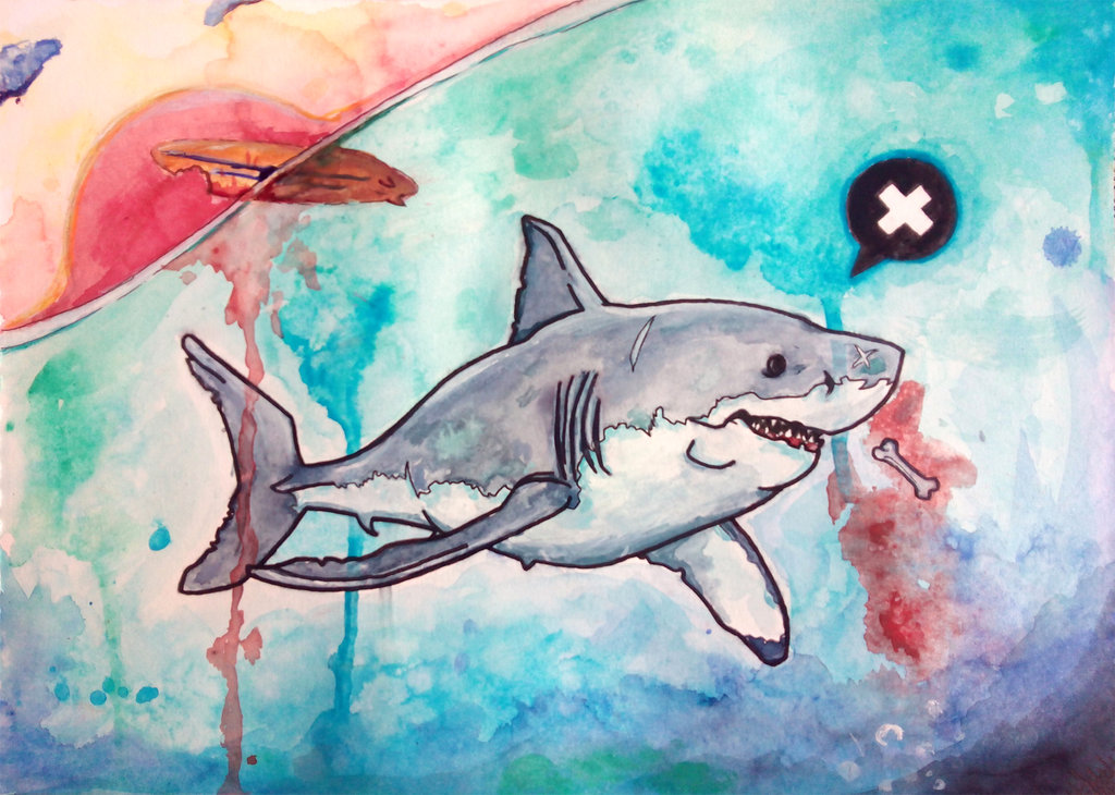1024x730 Watercolor Shark By Sanjota - Watercolor Shark