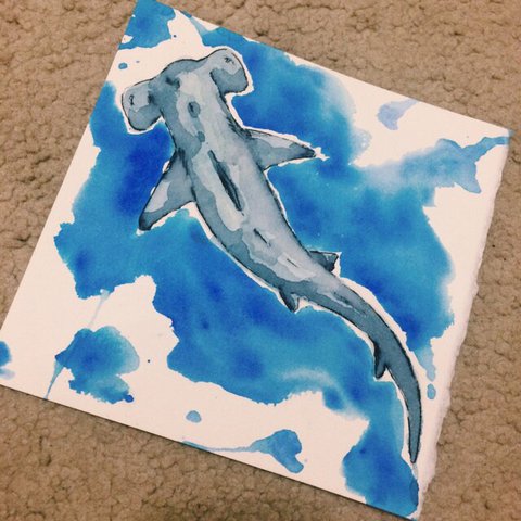 480x480 Watercolor Shark Painting Prints. This Piece Was Used For My - Watercolor Shark