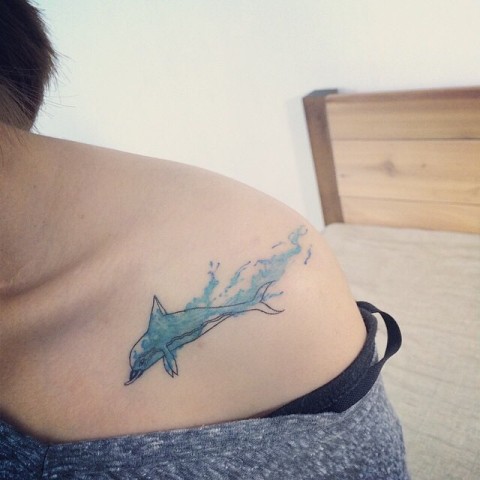 480x480 Picture Of Watercolor Tattoo On The Shoulder - Watercolor Shark Tattoo