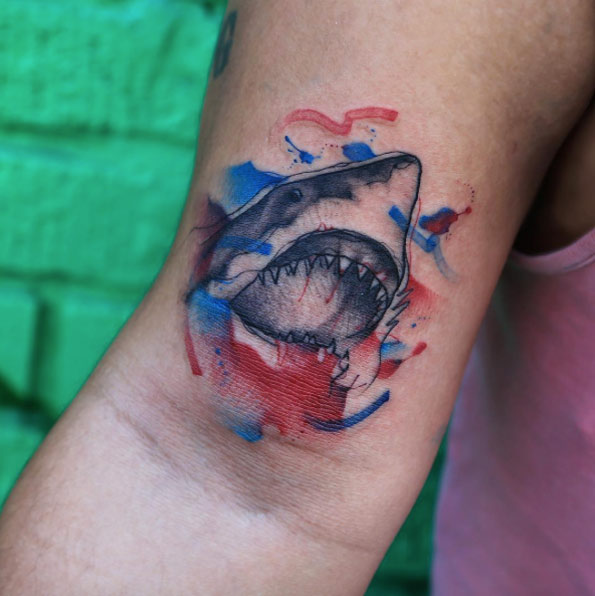 595x596 Shark Tattoo 40 Tattoo Ideas That Will Prove The Beauty Of These - Watercolor Shark Tattoo