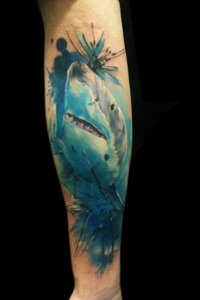400x600 Swimming White Shark Tattoo By Jak Connolly Best Tattoo Ideas - Watercolor Shark Tattoo