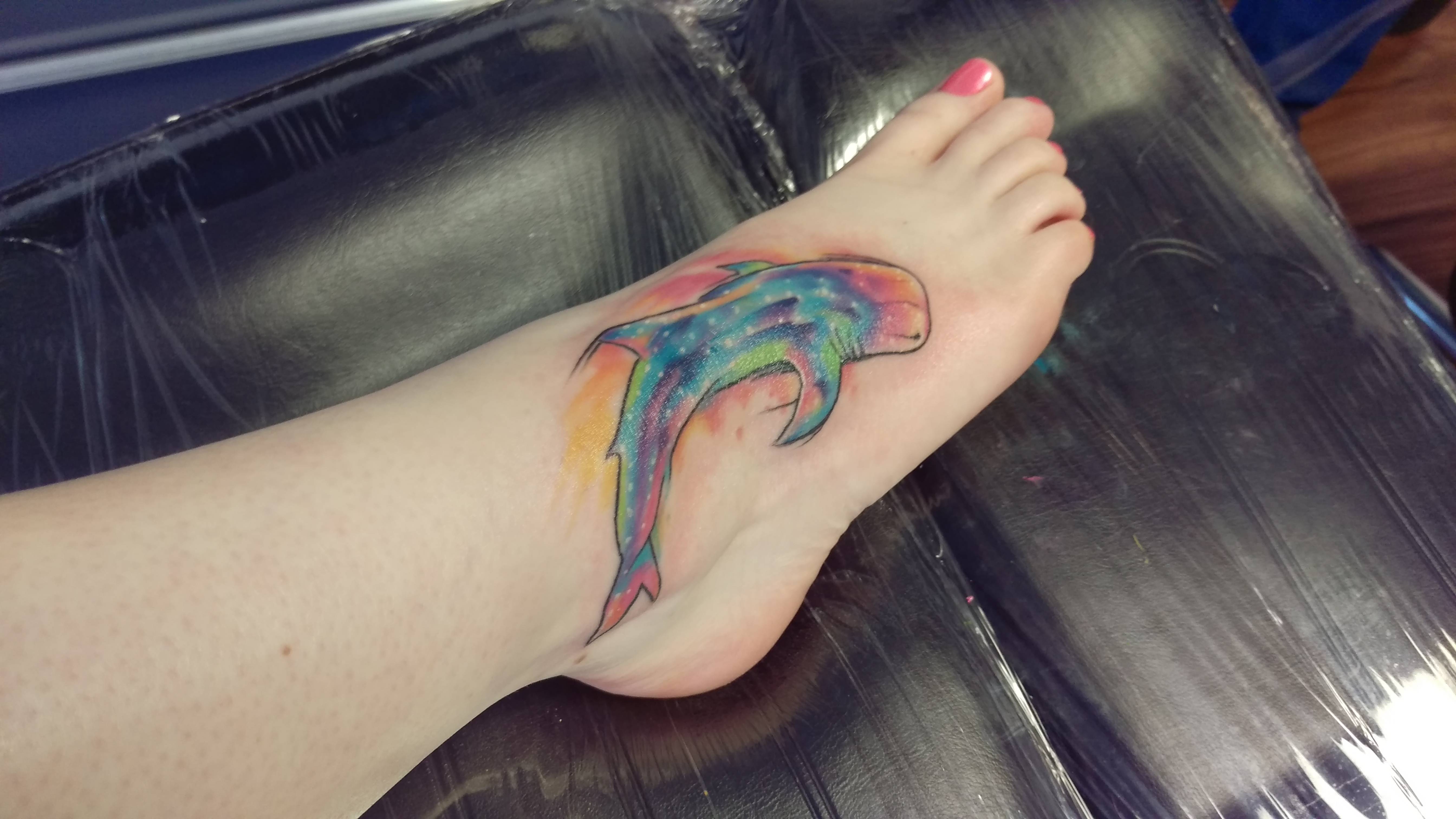 5376x3024 Water Color Whale Shark Tattoo Done By Freddie Brown - Watercolor Shark Tattoo
