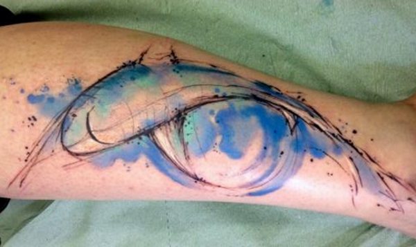 600x357 Watercolor Shark Tattoo Design For Leg - Watercolor Shark Tattoo