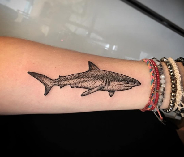 595x508 50 Fantastic Shark Tattoos That Are Better Than Shark Week - Watercolor Shark Tattoo