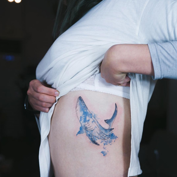 595x594 7 Shark Tattoos That Will Leave Your Jaws Dropped Custom - Watercolor Shark Tattoo