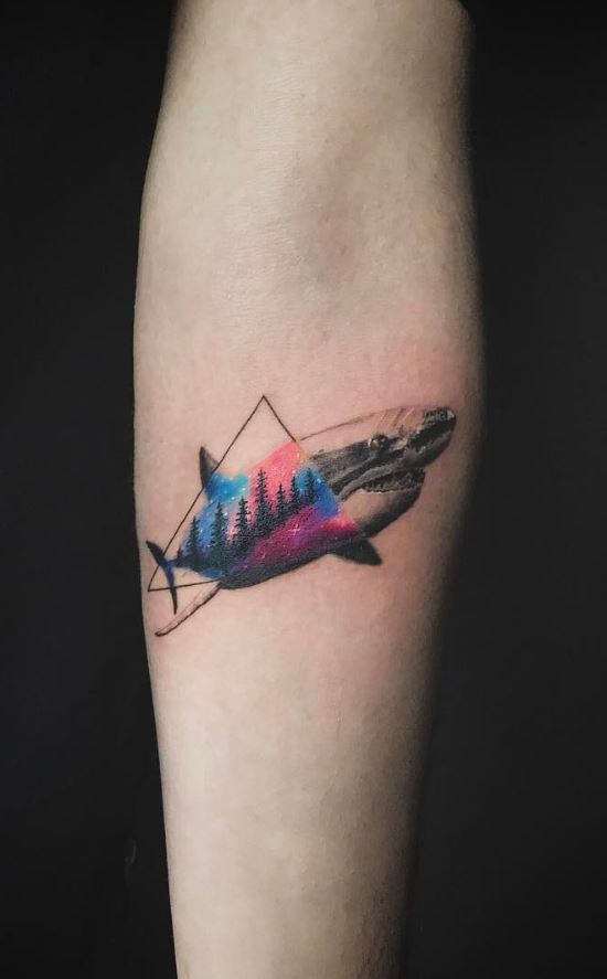 550x887 Colorful Shark Tattoo - Watercolor Shark Tattoo