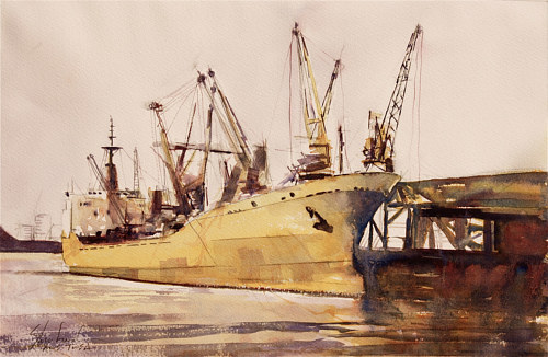 500x326 Marine Scenery And Ships Watercolors By Steven Lush - Watercolor Ship