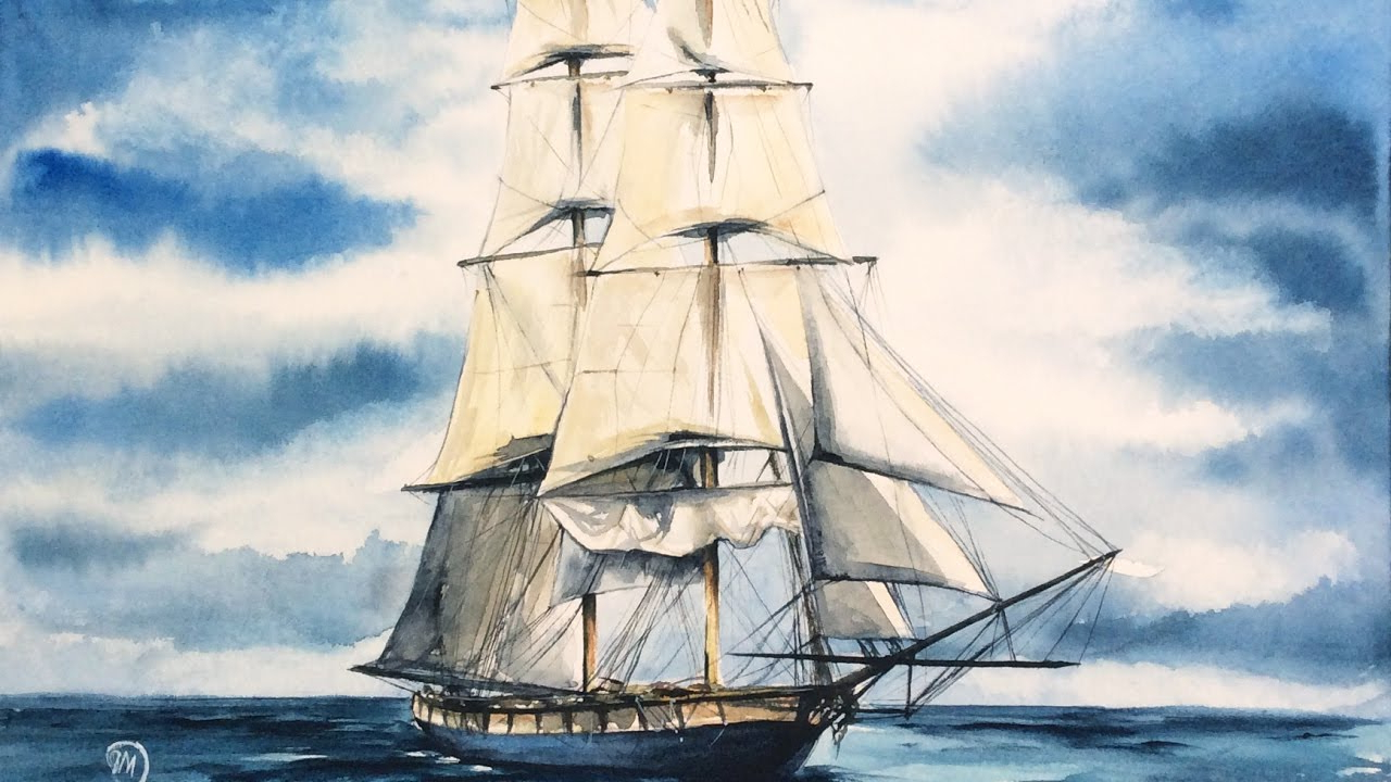 1280x720 Best Way To Ship A Painting Watercolor Tall Ship In The Ocean - Watercolor Ship