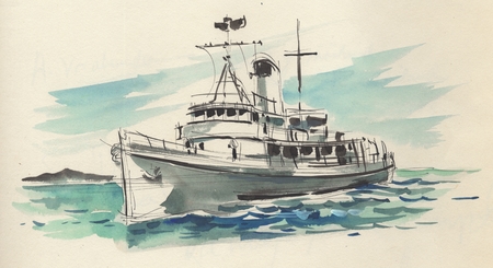 450x245 Drawing And Watercolor Of The Scripps Institution Of Oceanography - Watercolor Ship