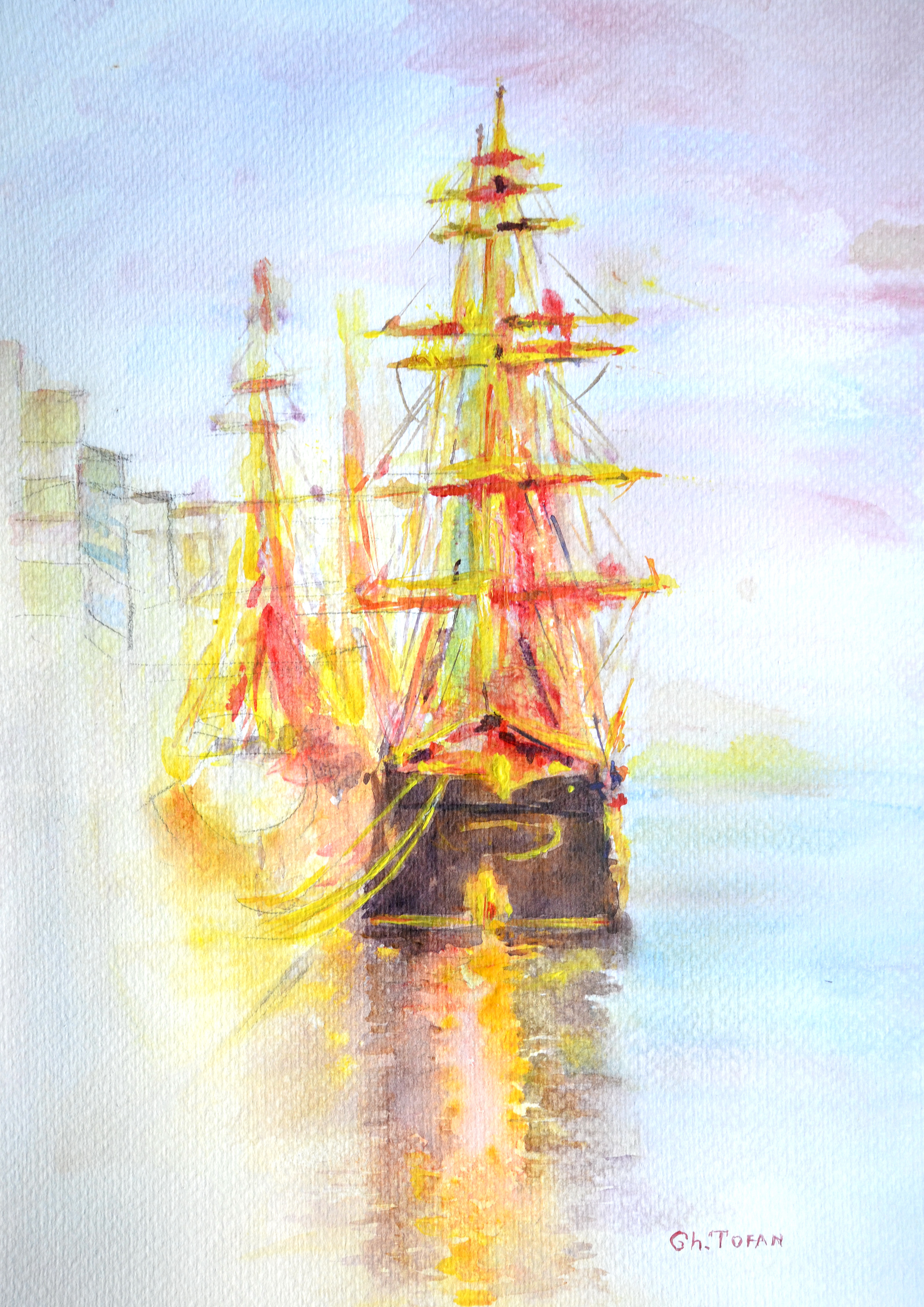 3189x4509 Jeanie Johnston Tall Ship (Famine Ship), Dublin, Acrylic On - Watercolor Ship